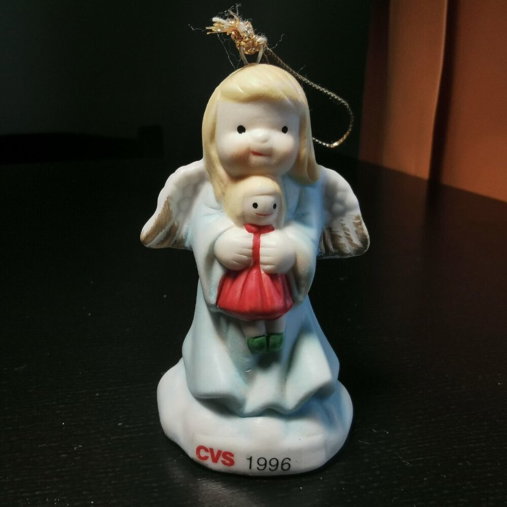 Vtg 1996 CVS Traditions Angel Holding Doll Ornament Ceramic Drug Store Pharmacy